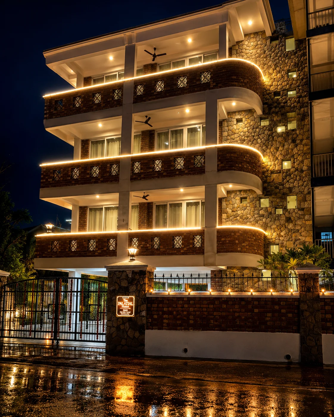 Beautiful night lighting at The Palatial Homes, a top family-friendly and premium homestay in Dehradun